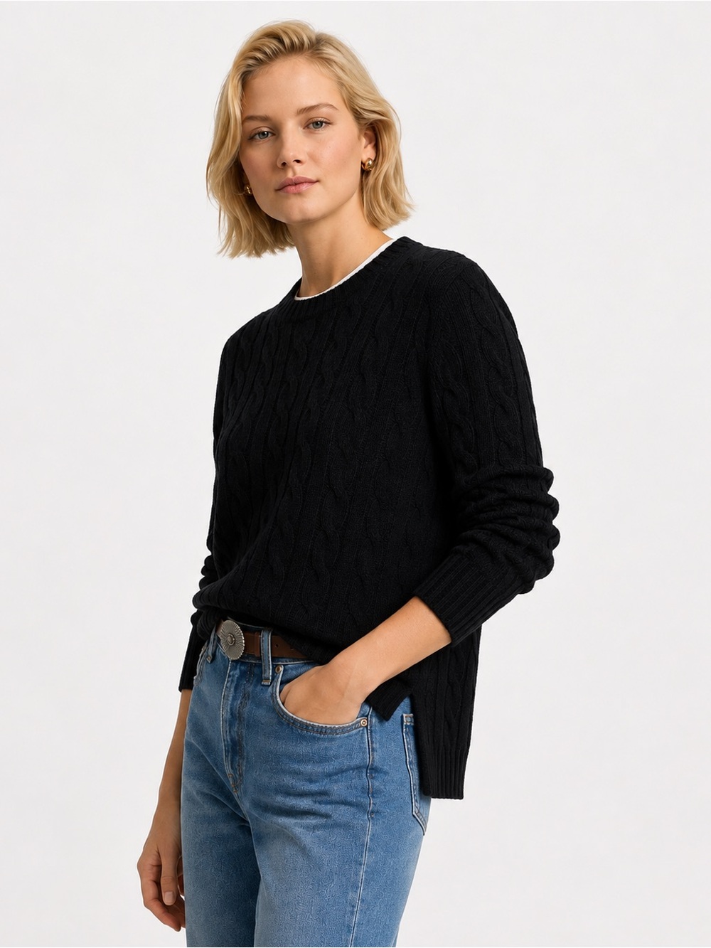 Lauren Ralph Lauren Black Cable-Knit Crewneck Sweater